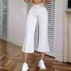 Women's Hollow Belt Trousers Temperament  Flared High Waist 3/4 Pant Casual Fit Wide Capris Leg Pants
