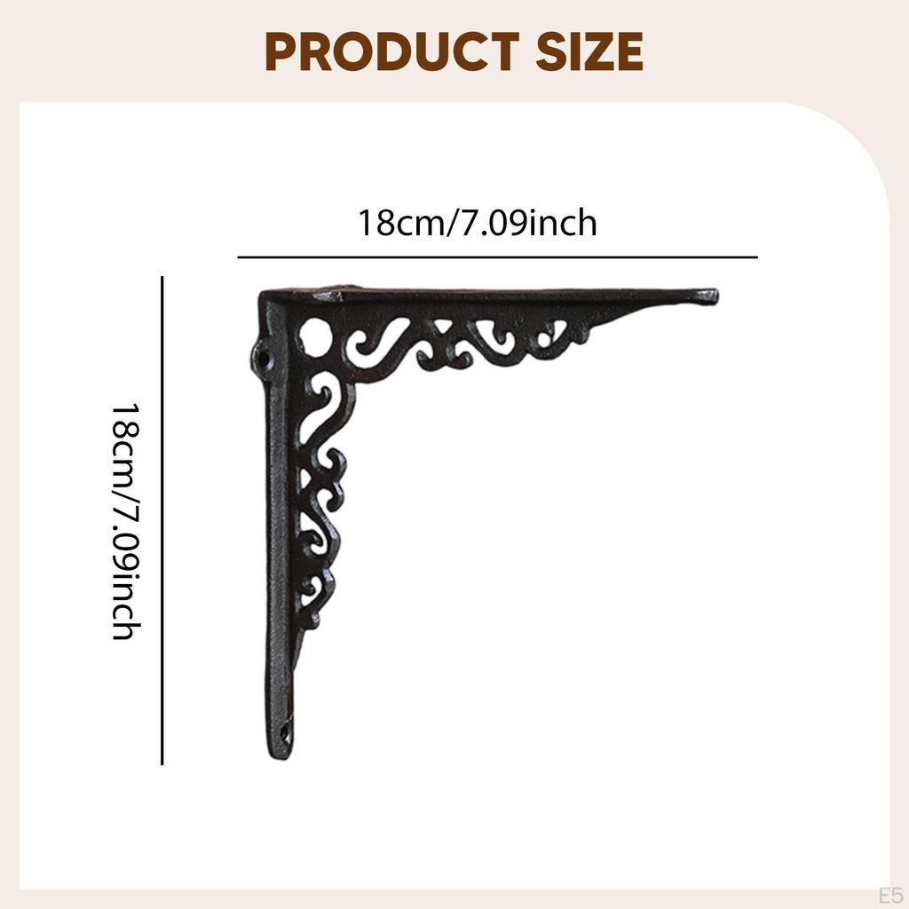 Decorative Shelf Bracket Cast Iron Black Rustic Sturdy Metal Corner Brace Right Angle Wall