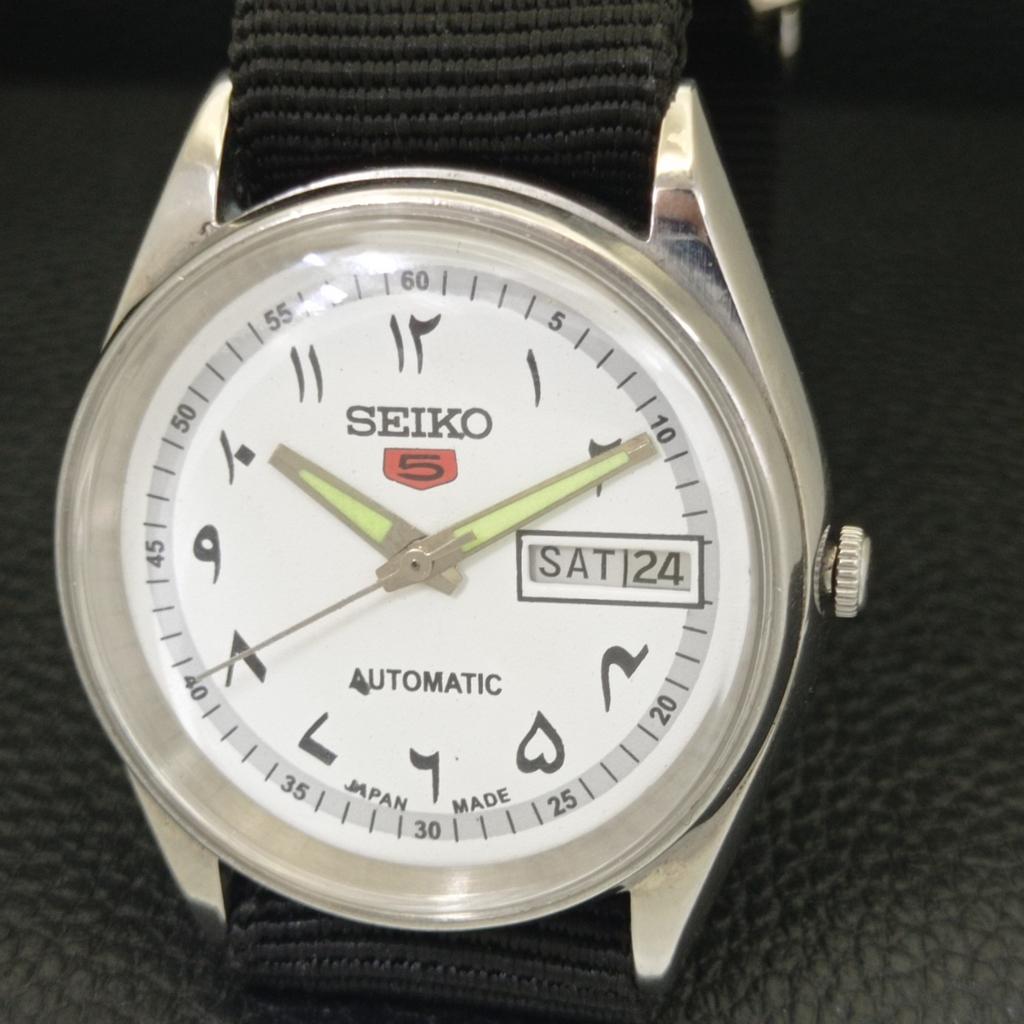 Seiko 5 АВТОМАТИЧЕСКИХ 6309A ЯПОНИЯ МУЖСКИЕ ВИНТАЖНЫЕ АРАБСКИЕ БЕЛЫЙ ЦИФЕРБЛАТ ЧАСЫ a701410-5