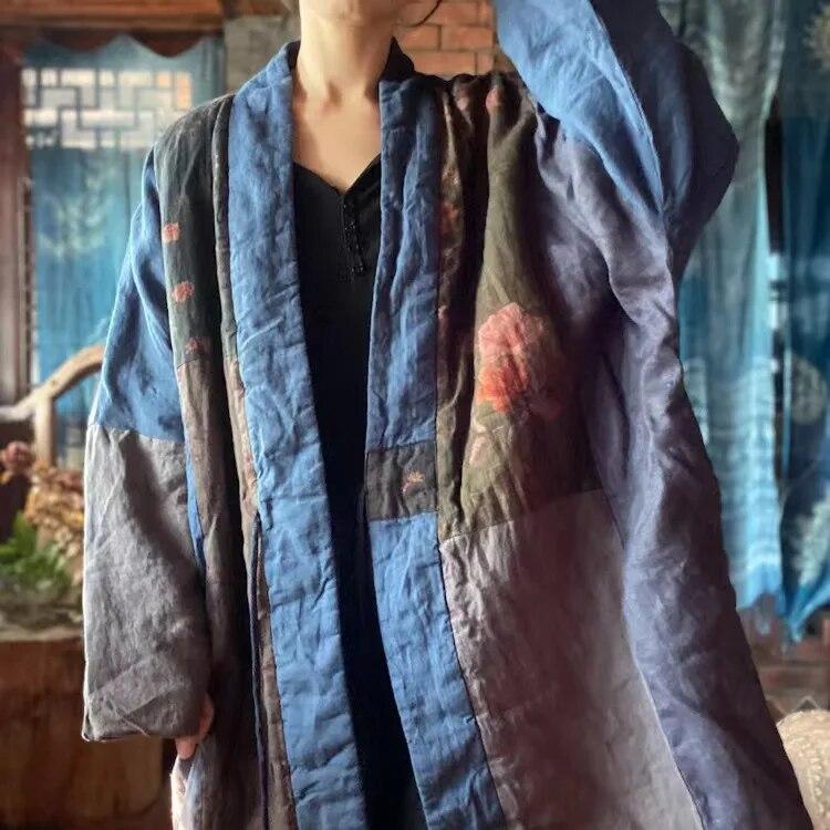 Johnature Женские винтажные лоскутные цветные зимние парки, свободные теплые пальто с длинными рукавами, льняные плюс хлопковые женские длинные парки