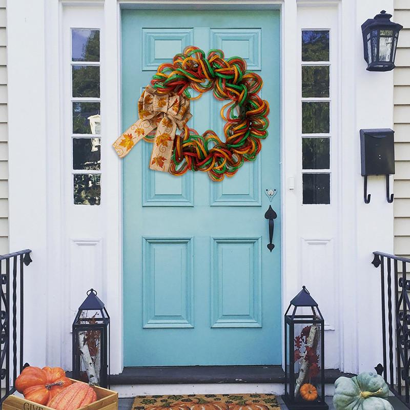 Vibrant Thanksgiving Maple Leaf Bow Decor Wreath For Home And Door Display