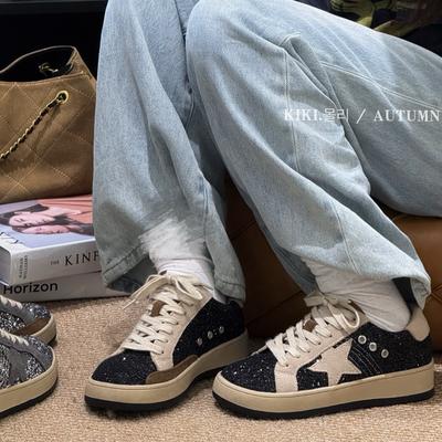 Яркие сверкающие туфли-звезды 2025 ранняя осень новый ретро-дизайн старые полированные туфли на толстой подошве женские ins тренд