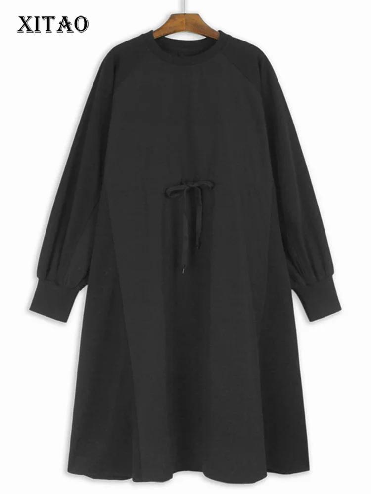 Xitao Однотонные бандажные платья в стиле пэчворк с круглым вырезом GJ1083