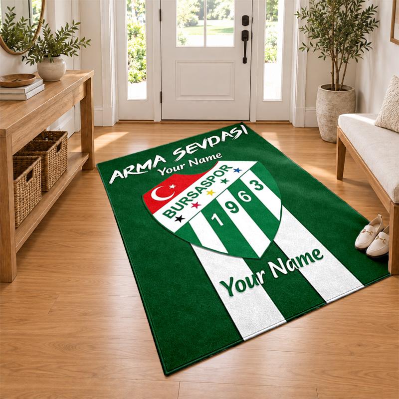 Bursaspor Custom Name Personalized Rug Non‑Slip Doormat Floor Carpet Housewarming Birthday Gift for Family Friends