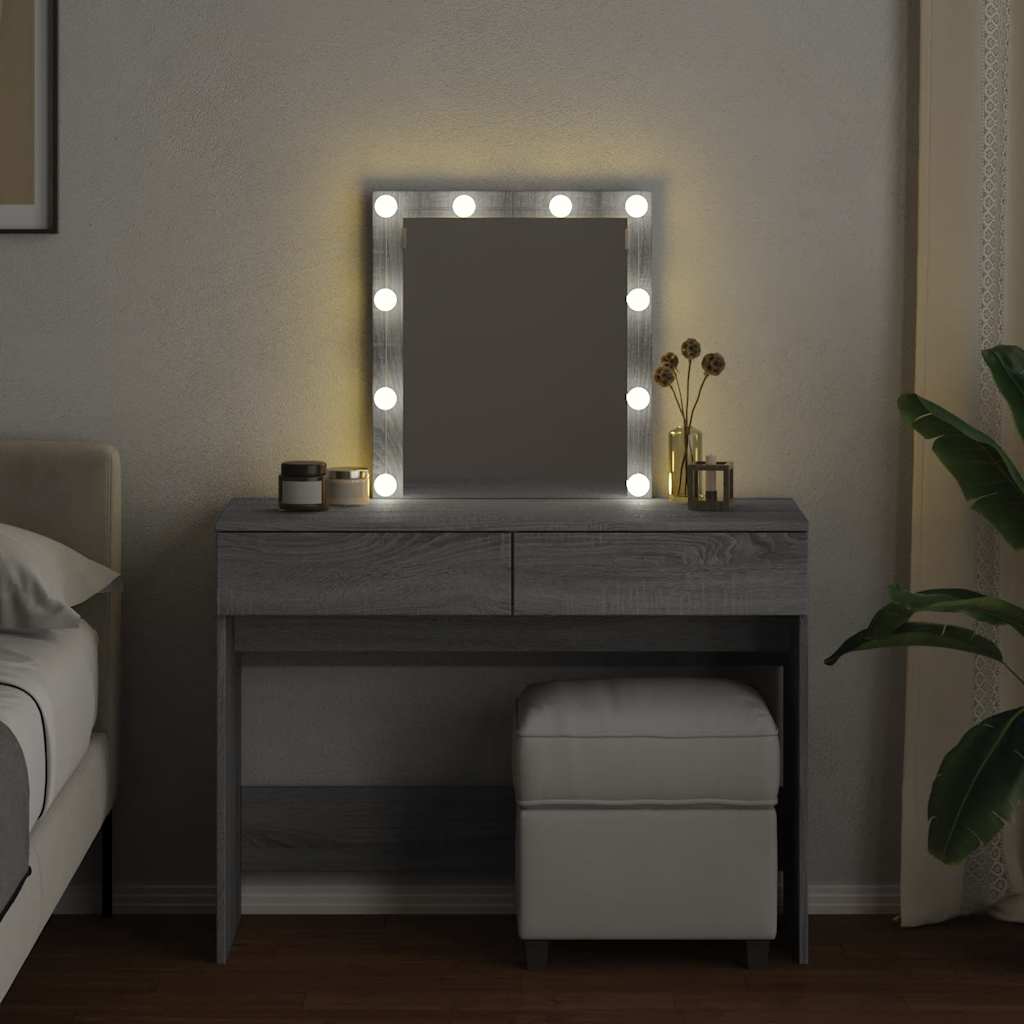 Makeup Table with LED Lighting Gray Sonoma 100 x 40 x 130 cm