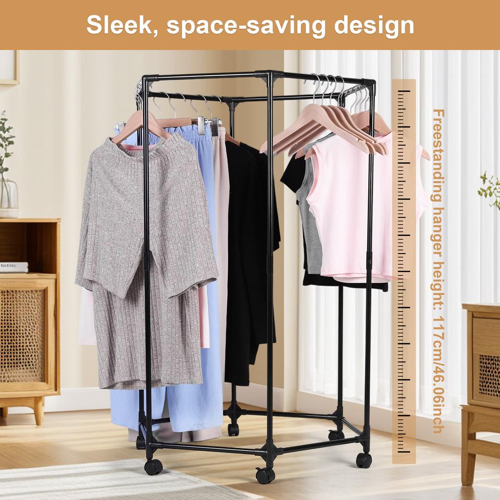 Шестиугольная Сверхпрочная Вешалка для Одежды на Колесах Передвижная Вешалка для Одежды Стойка для Гардероба Стенд для Вывешивания Одежды Платьев Пальто