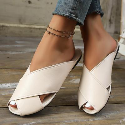 Новые женские туфли с перекрестными ремешками, на плоской подошве, больших размеров, шлепанцы