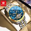 OLEVS Automatic Men's Watch 24 hour Moon Phase Man Watch Fashion Skeleton Flywheel Luxury Business Mechanical Watch for Man 6740
