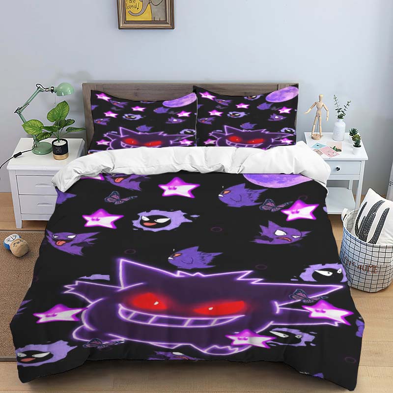 This adorable Gengar cartoon bedding set—including a duvet cover and pillowcases—is the perfect choice for decorating your bedro