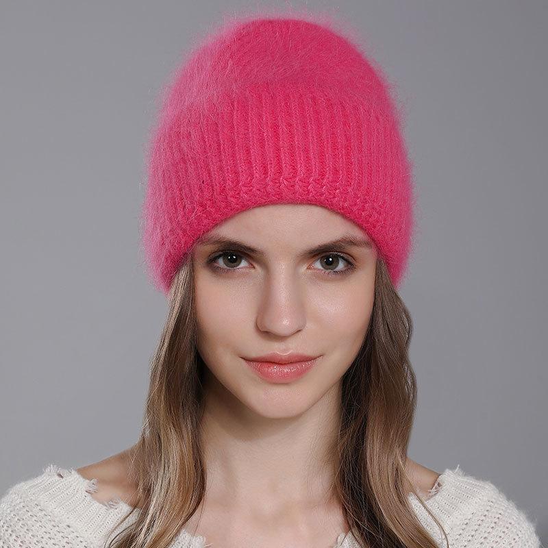 Зимняя теплая шапка из ангорской кроличьей шерсти, женские вязаные шерстяные универсальные шапки для защиты ушей