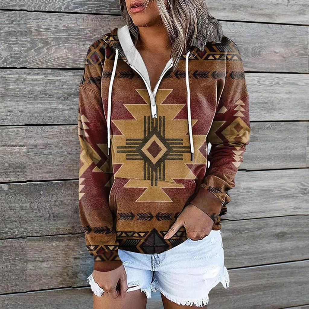 Hot Selling Women's Clothing Autumn And Winter New Ethnic Tribal Hooded Sweater Coat Women Outwear Top