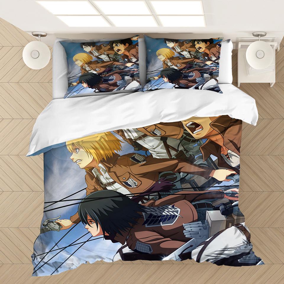 Anime Attack Titan Bedding Set Soft Comforter Cover With 1/2pcs Pillow Shams For Kids Adults Microfiber Quilt Cover