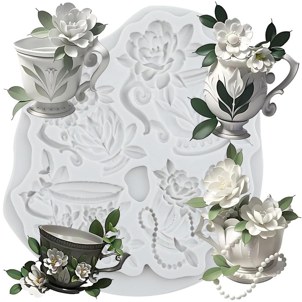 Форма из силикона для чаепития Чайник Чайная чашка Формы для мастики Инструменты для украшения торта Топпер для кекса Конфета Смола Глина Шоколад Форма для гампасты