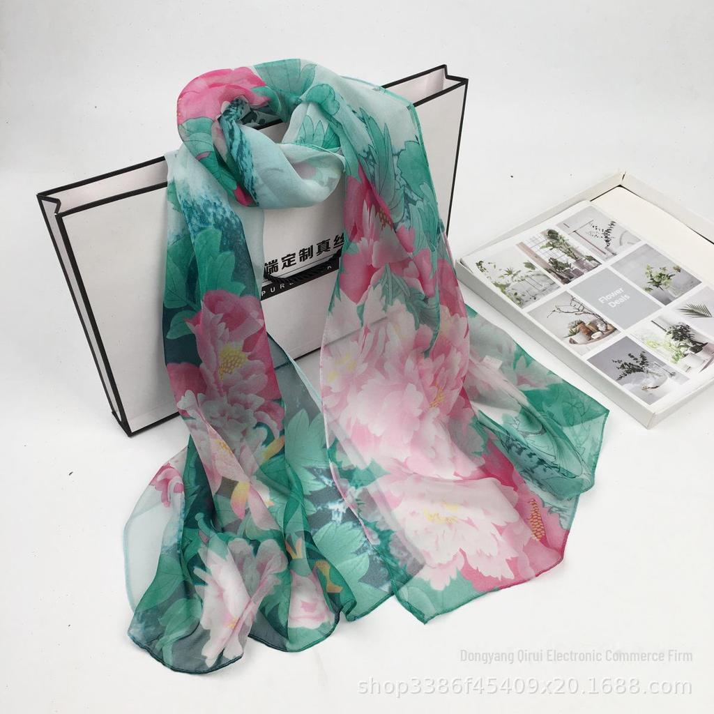 Elegant Ultra-Thin Peony Georgette Scarf for Ladies