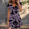 Летняя мода женские V-образный вырез короткий рукав Хэллоуин принтованное платье сексуальные короткие юбки платья