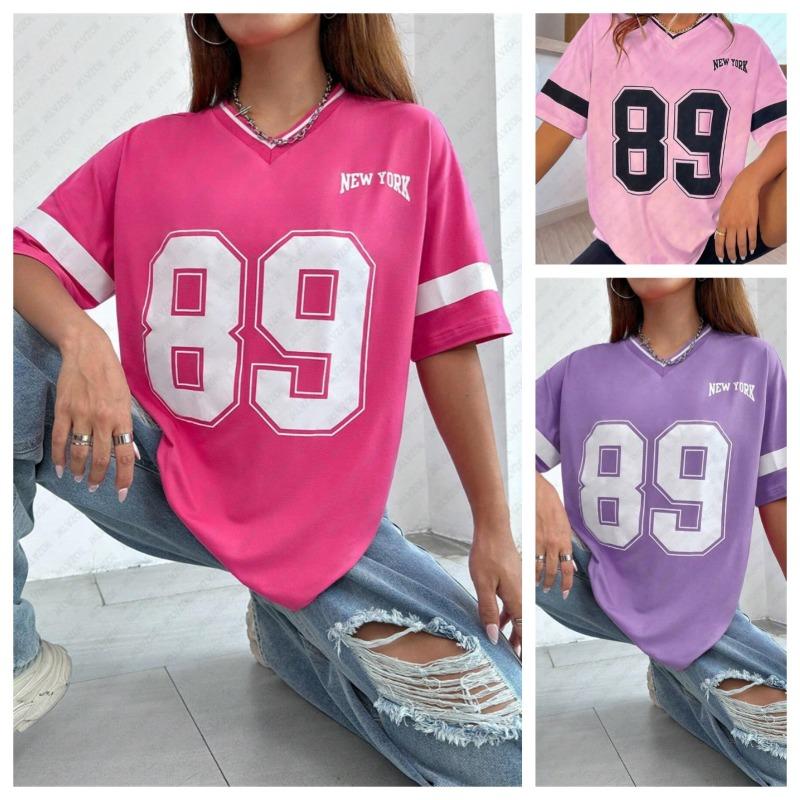 New York 89 Женская футболка с рисунком Женская футболка Harajuku Дышащая футболка с V-образным вырезом Летняя модная простая свободная спортивная одежда