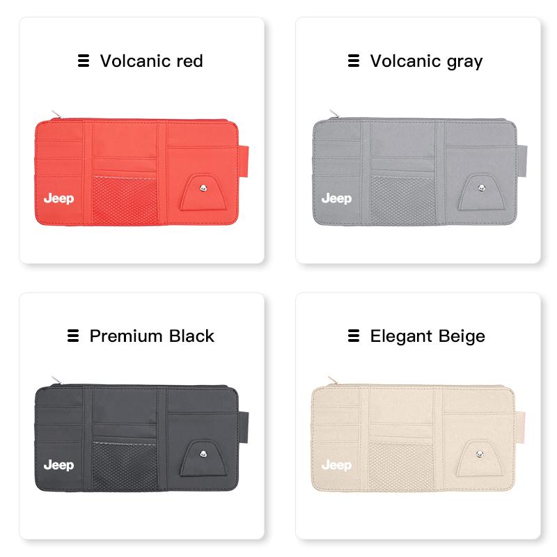 Car Sun Visor Organizer Glasses Clip Pocket Card Storage For Jeep Grand Cherokee Wrangler JK Gladiator Compass Renegade Patriot AMS1