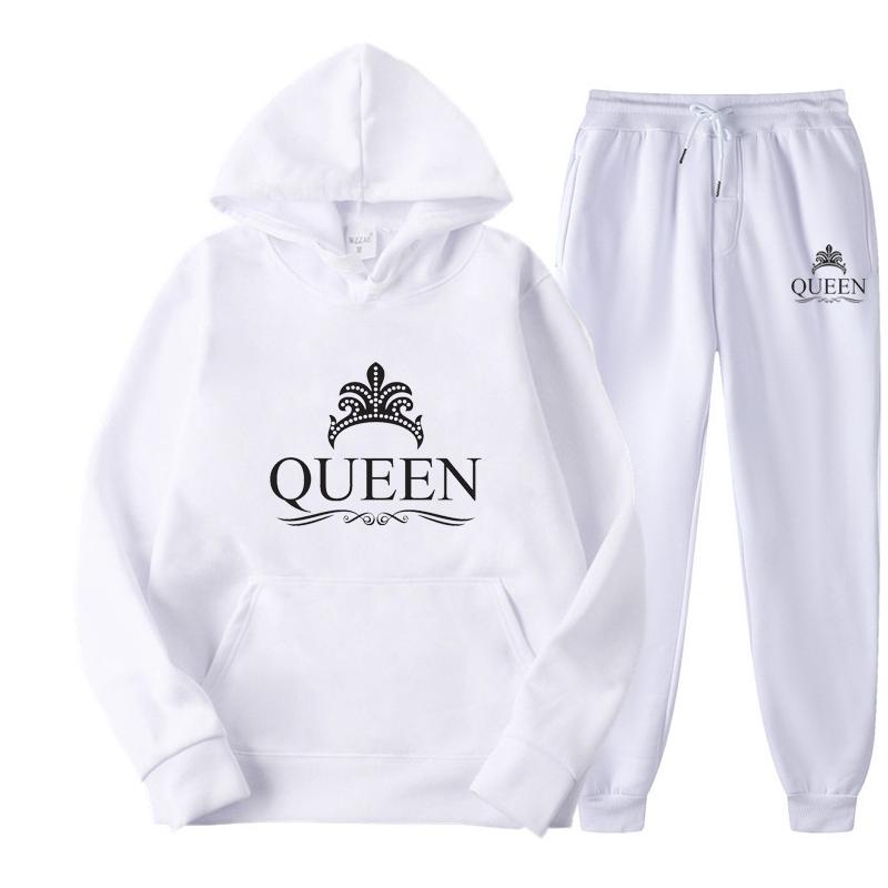 2023 Спортивный костюм для пары, модная толстовка с капюшоном и спортивными штанами с принтом KING или QUEEN, повседневный спортивный костюм для мужчин и женщин, спортивный костюм для шоппинга на открытом воздухе