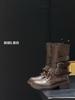 Cowhide Version~ Niche New Platform Knight Boots Leather Buckle Locomotive Boots Retro British Martin Boots Western Boots