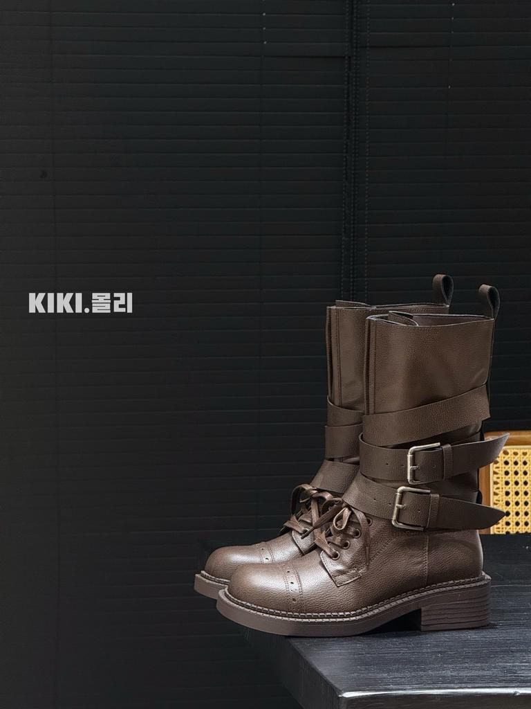 Cowhide Version~ Niche New Platform Knight Boots Leather Buckle Locomotive Boots Retro British Martin Boots Western Boots