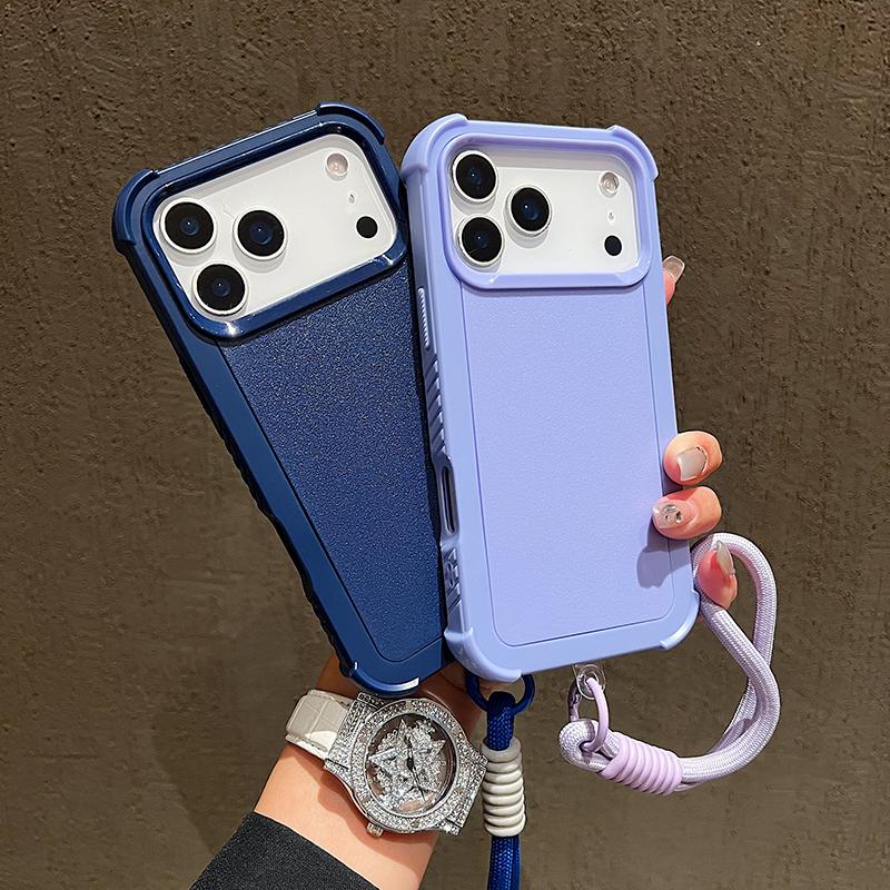Новый Роскошный Однотонный Матовый TPU Три в Одном Бронированный Ударопрочный Чехол-бампер со Шнурком для iPhone 17 Pro Max