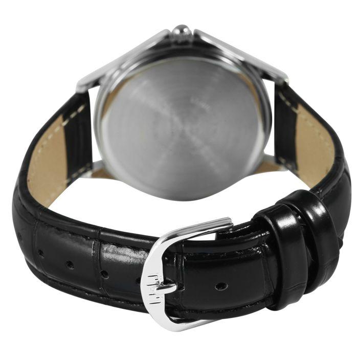 Montre - Q&Q - Quartz analogique - Cadran bleu 36 mm - Bracelet simili cuir noir - Étanchéité 3 bar
