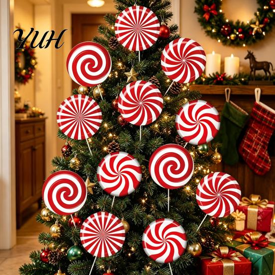 Weather Resistant Christmas Lawn Art 12Pcs Candy Yard Stakes, Hollow Board Garden Decor with Metal Spikes, Easy Install Signs Red White Green Outdoor
