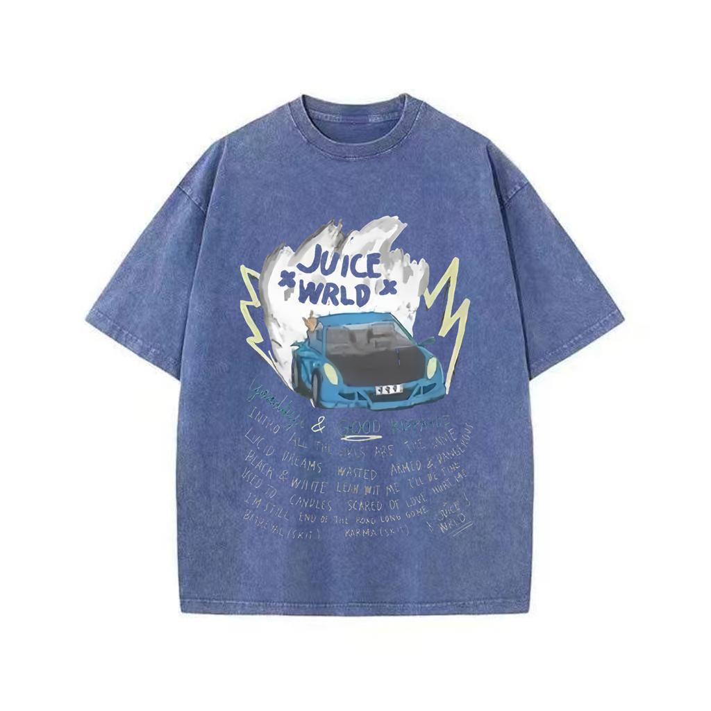 Ретро стираная винтажная футболка мужская и женская рэперская футболка Juice Wrld с капюшоном ретро стираная винтажная футболка
