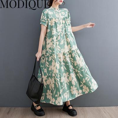 MODIQUE, летняя новая классическая рубашка больших размеров, женская свободная милая хлопковая льняная рубашка с оборками, повседневные женские платья с цветочным принтом и рукавом-фонариком