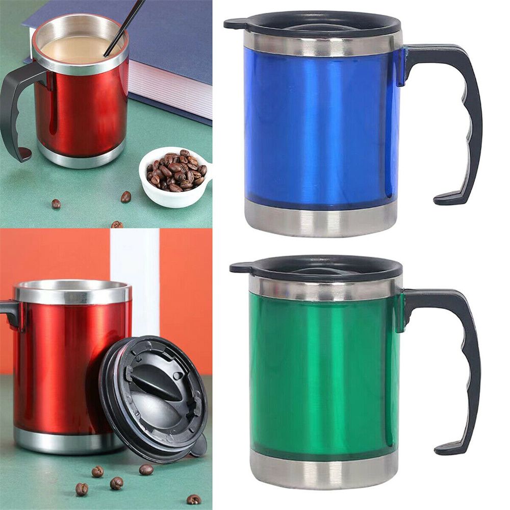 Portable Double-Wall With Lid Vacuum Cup Travel Mug Insulated Bottle Coffee Tea Flask Cup