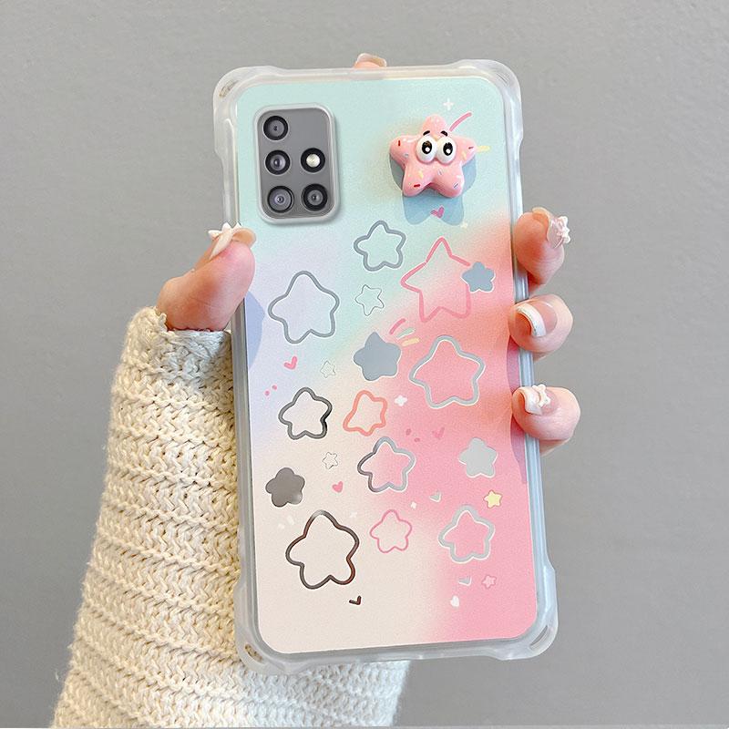 KEYSION Crossbody Strap Phone Case for Samsung A51 4G Cute Cartoon Long Lanyard Mirror Shockproof Cover for Galaxy A51