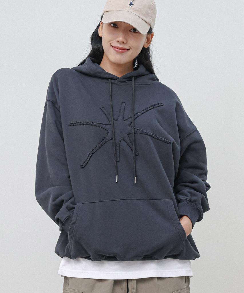 Applique Washed Oversized Hoodie [Charcoal]