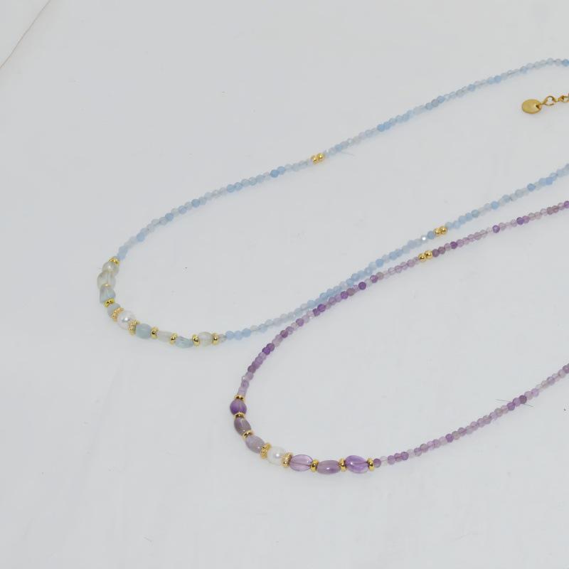 Весенне-летний жемчужный и аквамариновый кристальный аметистовый колье - Идеально для студентов и лучших друзей