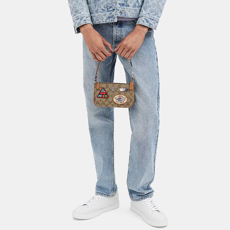 Coach Nolita 19 Серебряный Металлический Логотип-Буква Нашивка Классическая Жаккардовая Кожаная Сумка-Клатч Женский клатч Коричневый CK383-SVOT8