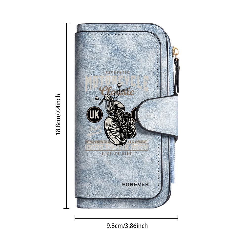 Vintage Motorcycle Print Long Wallet