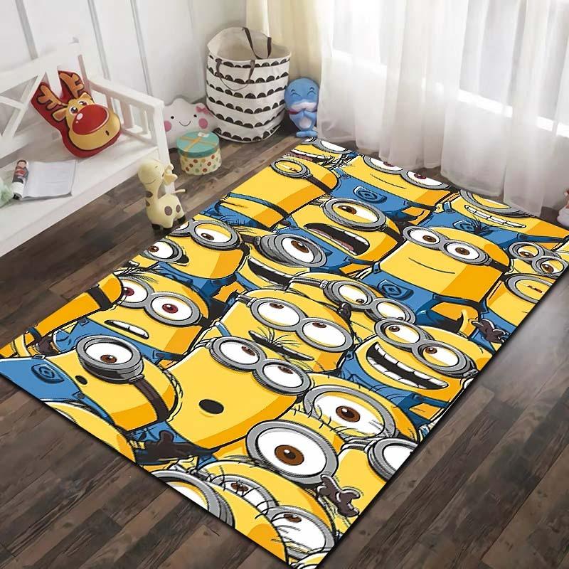 Minions Cartoon Printed Flannel Area Rug Non Slip Washable Floor Mat Kids Bedroom Living Room Sofa Decor Indoor Entrance Gift