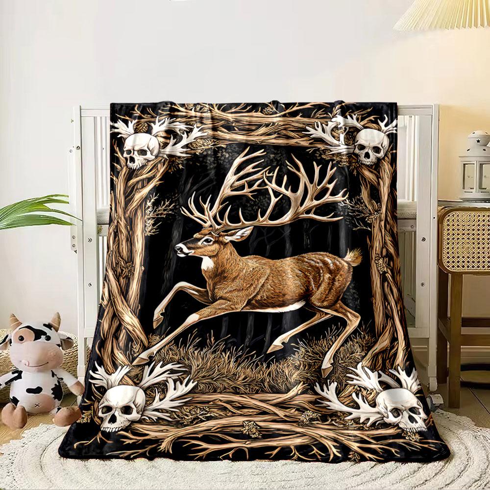 Deer and Skull Pattern Blanket for all seasons blanket lunch break throw gift