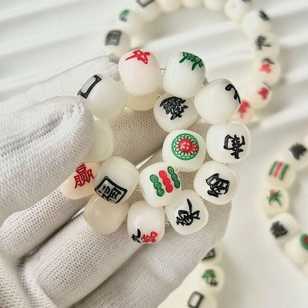 Elastic Chinese Mahjong Bracelet Handmade Acrylic Bead Hand Ring Vintage   Gift