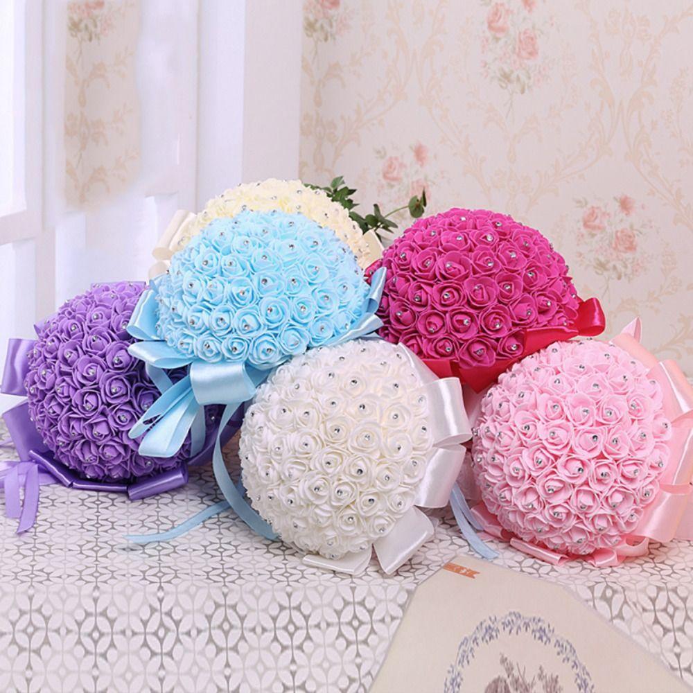 With Handle Engagement Home Decor Foam Roses Rose Bouquet Artificial Flower Bride Holding Flower