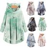 Women Fashion Plush Pocket Winter Tie-dyed Long Sleeve Keep Cat Ears Warm Coat