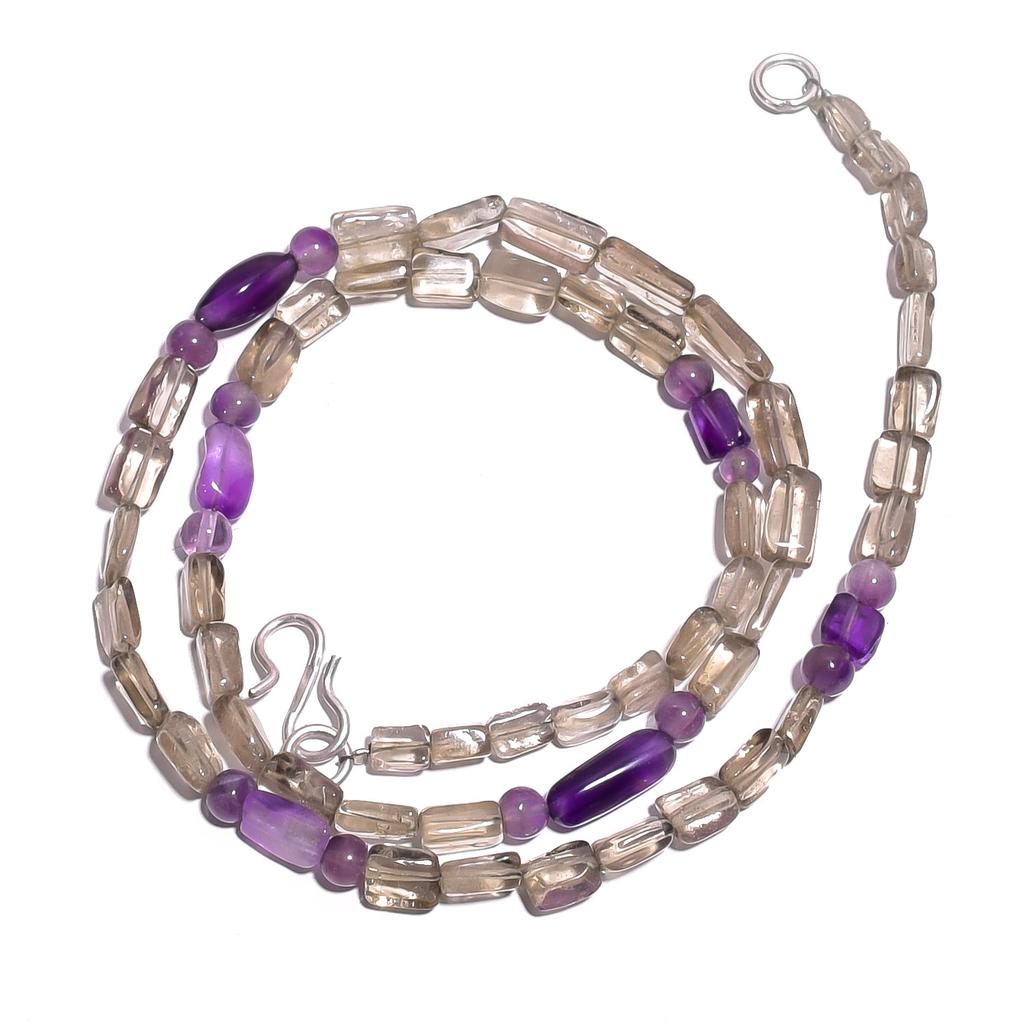 Natural Smoky Quartz Amethyst Gemstone Smooth Beads Necklace 17" UB-4295 UB-4295
