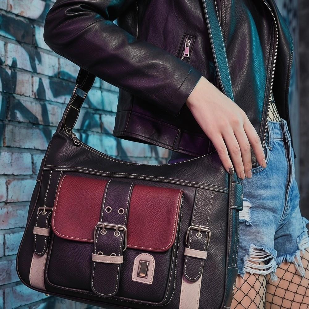 Vintage PU Leather Crossbody Bag Large Capacity Messenger Bag Y2K Tote Bag Traveling