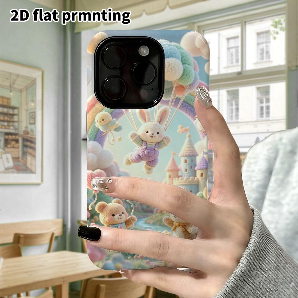 Чехол для телефона: 2D плоский, подходит для защитных чехлов iPhone 18, 17, 16, 15, 14, 13, 12 Pro, летающий маленький кролик на воздушном шаре, идеальный Рождественский и H