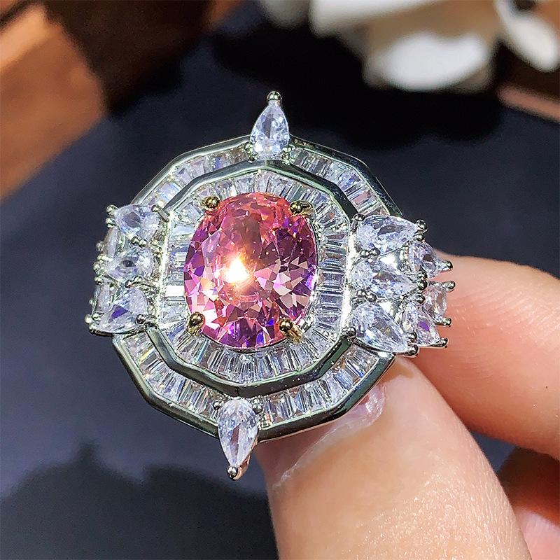 New Chinese Spot New Color Zirconium Premium Bright Set China Red Pink Diamond Yellow Diamond Necklace Opening Ring