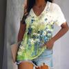 Летние элегантные женские футболки для поездок на работу с принтом полевых цветов и V-образным вырезом и короткими рукавами
