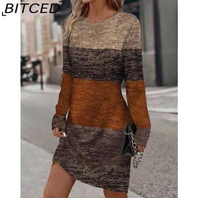 Женская мода осень-зима с длинным рукавом и круглым вырезом повседневные платья