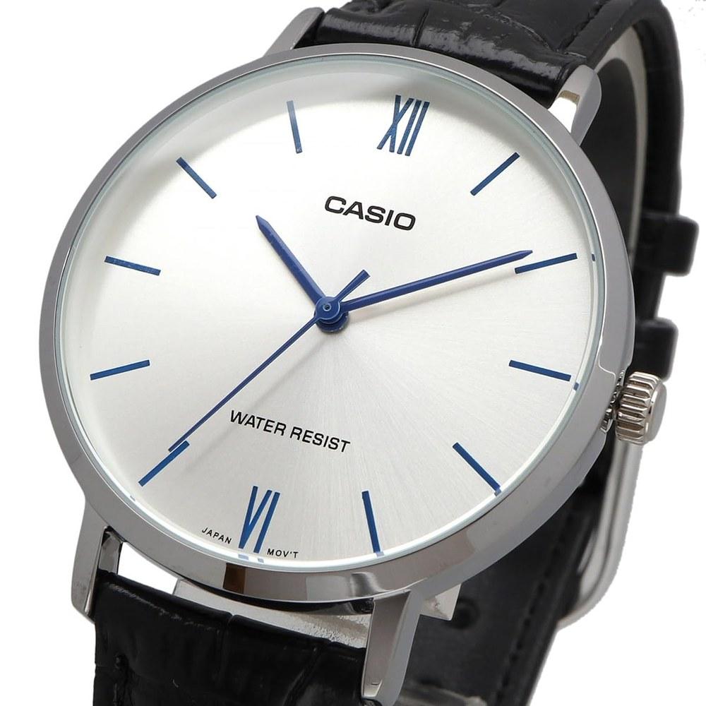 Casio Quartz Ladies Wristwatch LTP-VT01L-7B1 Silver Black Leather Band