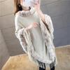 Women's European & American Rex Rabbit Fur Collar Shawl - Bat-Shaped Tassel Cape for Autumn and Winter
