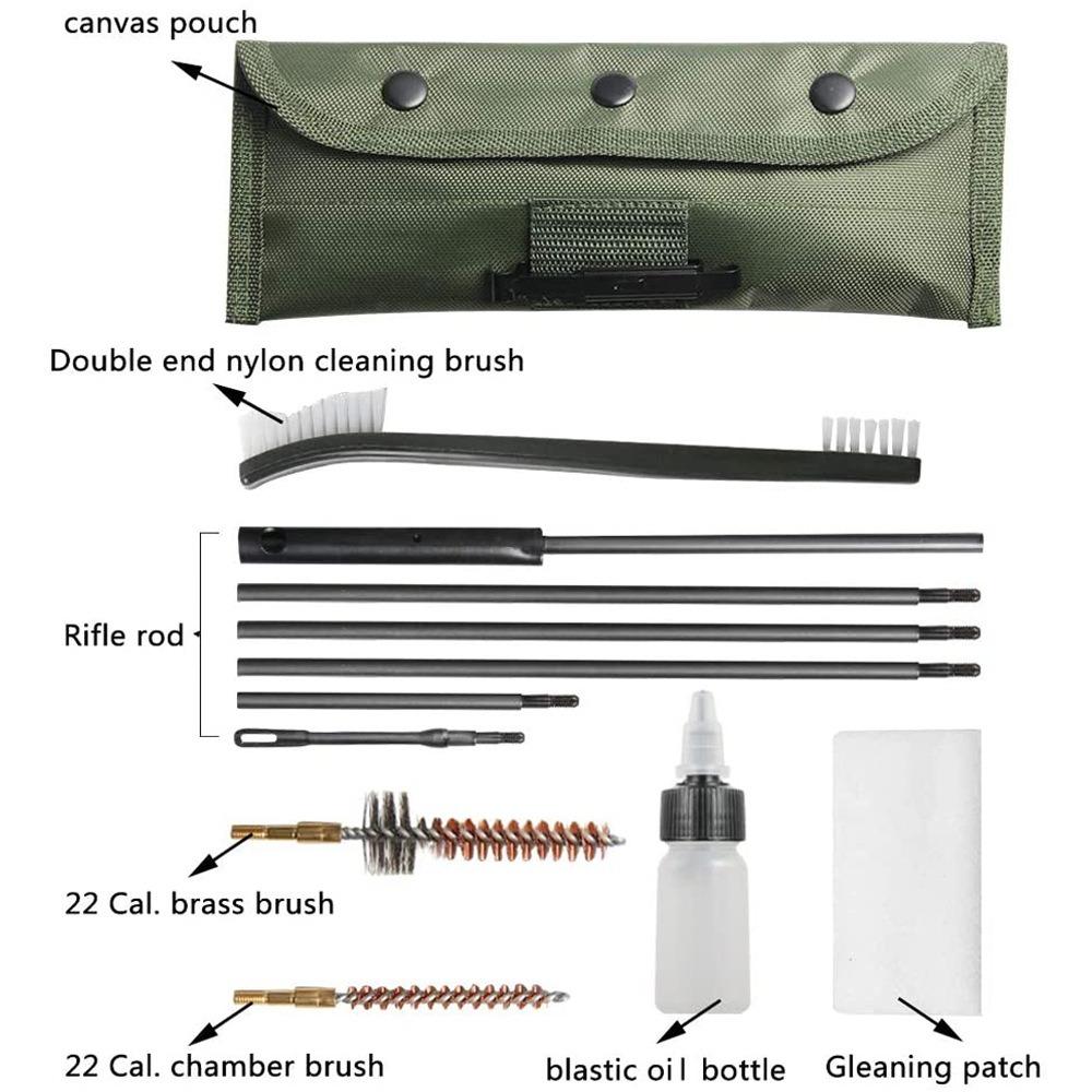 Outdoor Barrel Brush Set Firearms Pipe Cleaning Phosphor Copper Brush Army Green Cloth Bag Gun Wipe Kit