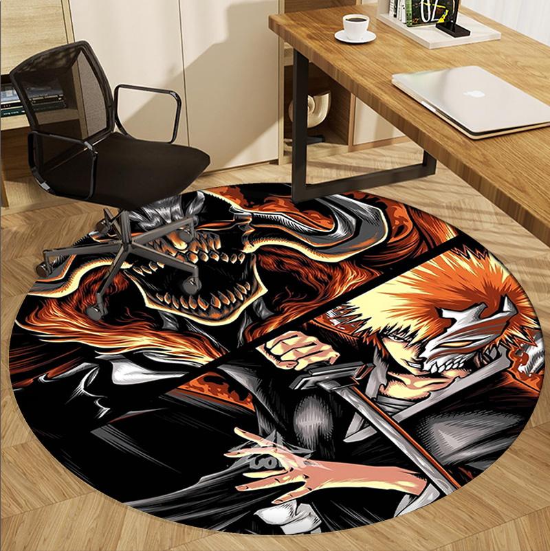 BLEACH Pattern Round Rug, Indoor/Outdoor Mat, for Picnic, Gameroom, Bedroom, Office, Living Room, Home Decor Carpet, Birthday Gift